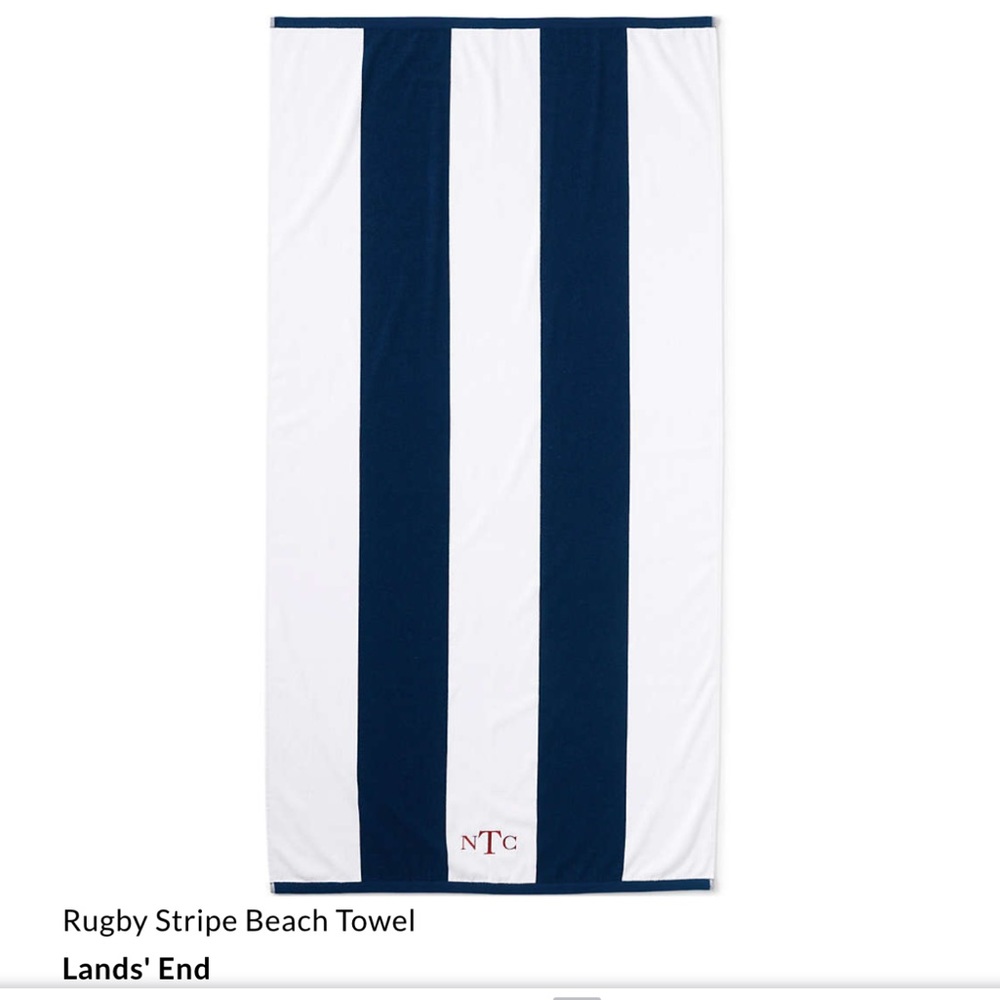 Lands’ End famous rugby stripe large beach towel. Monogram misprints. New Sealed